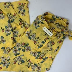 NWT Max Studio Women’s Skirt Yellow Floral Tie Waist Ruffle Midi Sz Medium O0